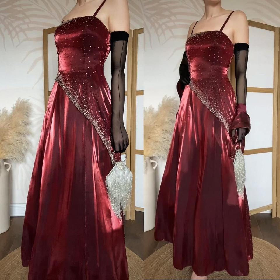 Shimmery red beaded a-line prom dress & shawl uk 10