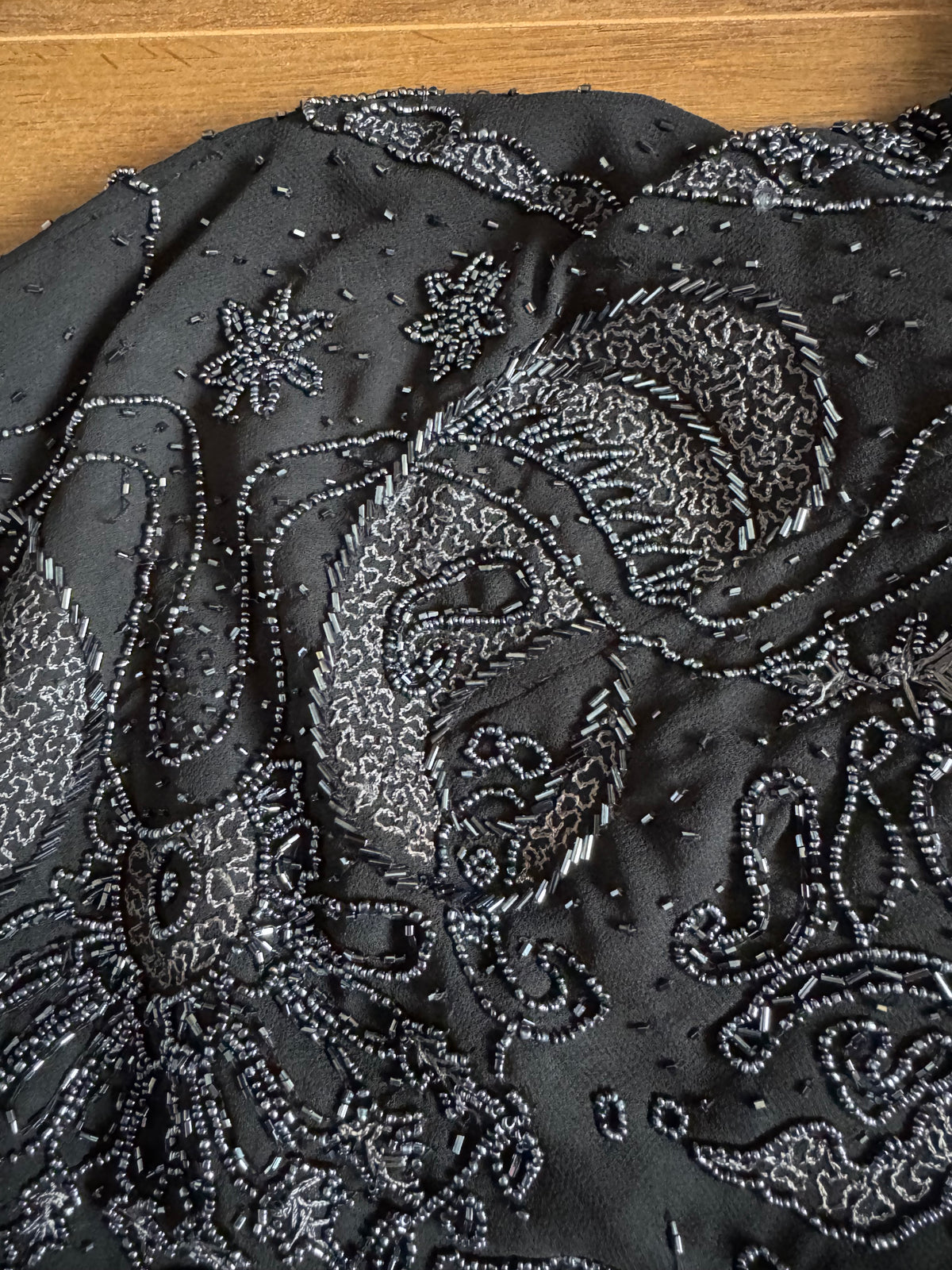 Black beaded open back evening dress uk 10