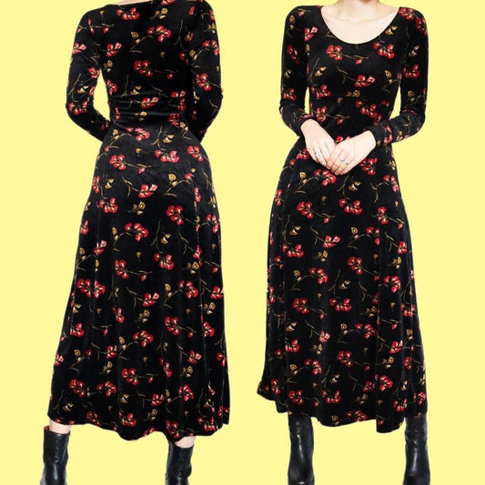 Black Monsoon velvet floral long sleeve dress UK 12