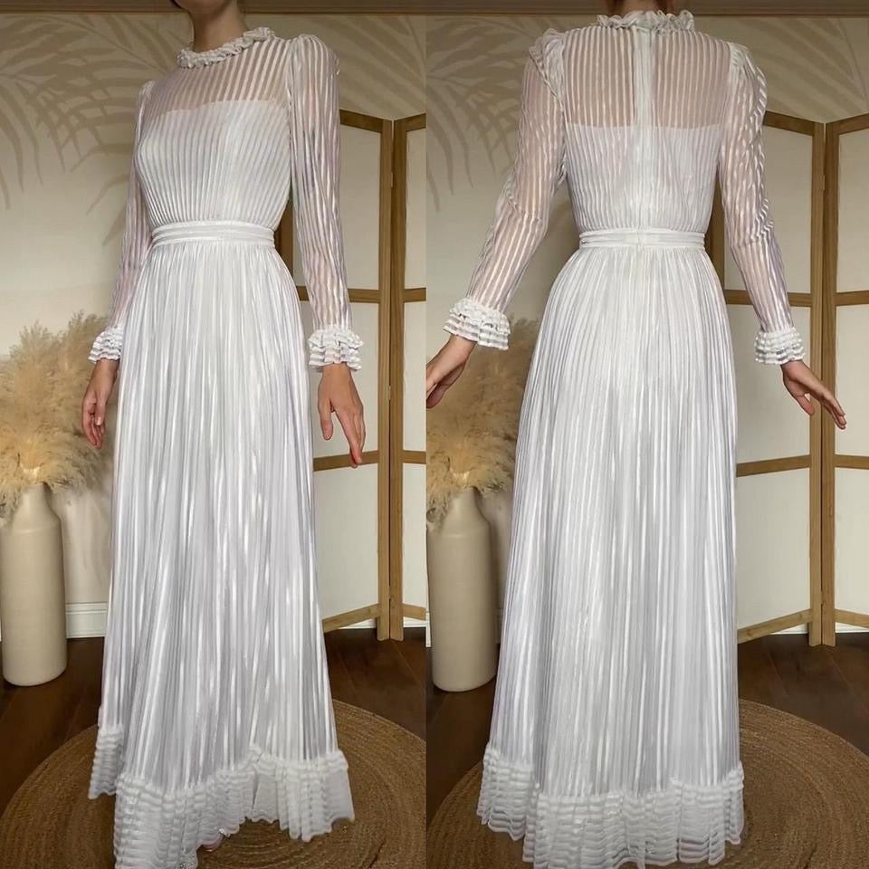 Pronuptia vintage 70s stripe long sleeve wedding dress uk 10