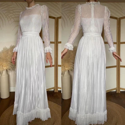 Pronuptia vintage 70s stripe long sleeve wedding dress uk 10