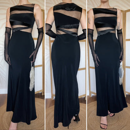 Black Dusk beaded sheer cut out evening dress UK 14