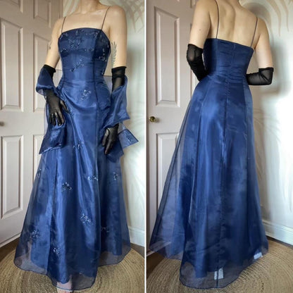 Niki Livas navy organza a-line prom dress UK 12