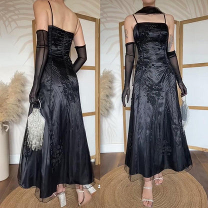 Black beaded a-line prom dress & shawl uk 16