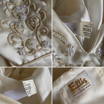 Cream off shoulder fitted wedding dress UK 12