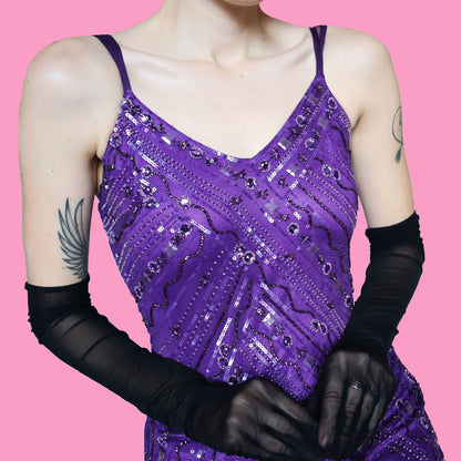 Purple stretch bead & sequin dress UK 10