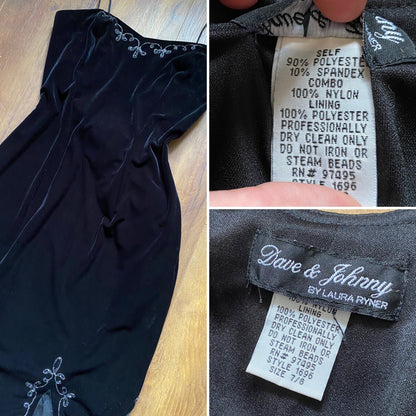 Dave & Johnny black velvet stretch evening dress uk 12