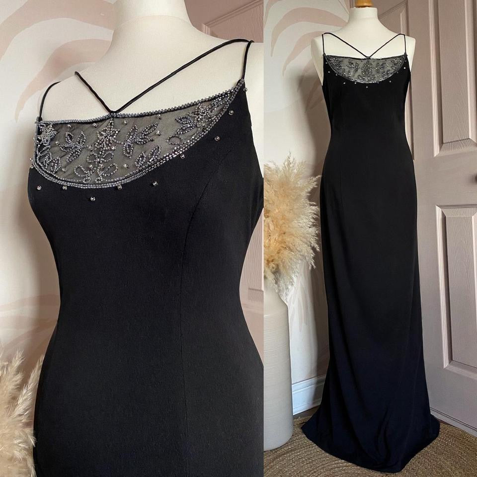 Black beaded Dave & Johnny evening dress uk 10