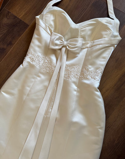 Cream halter-neck wedding dress & shawl uk 14