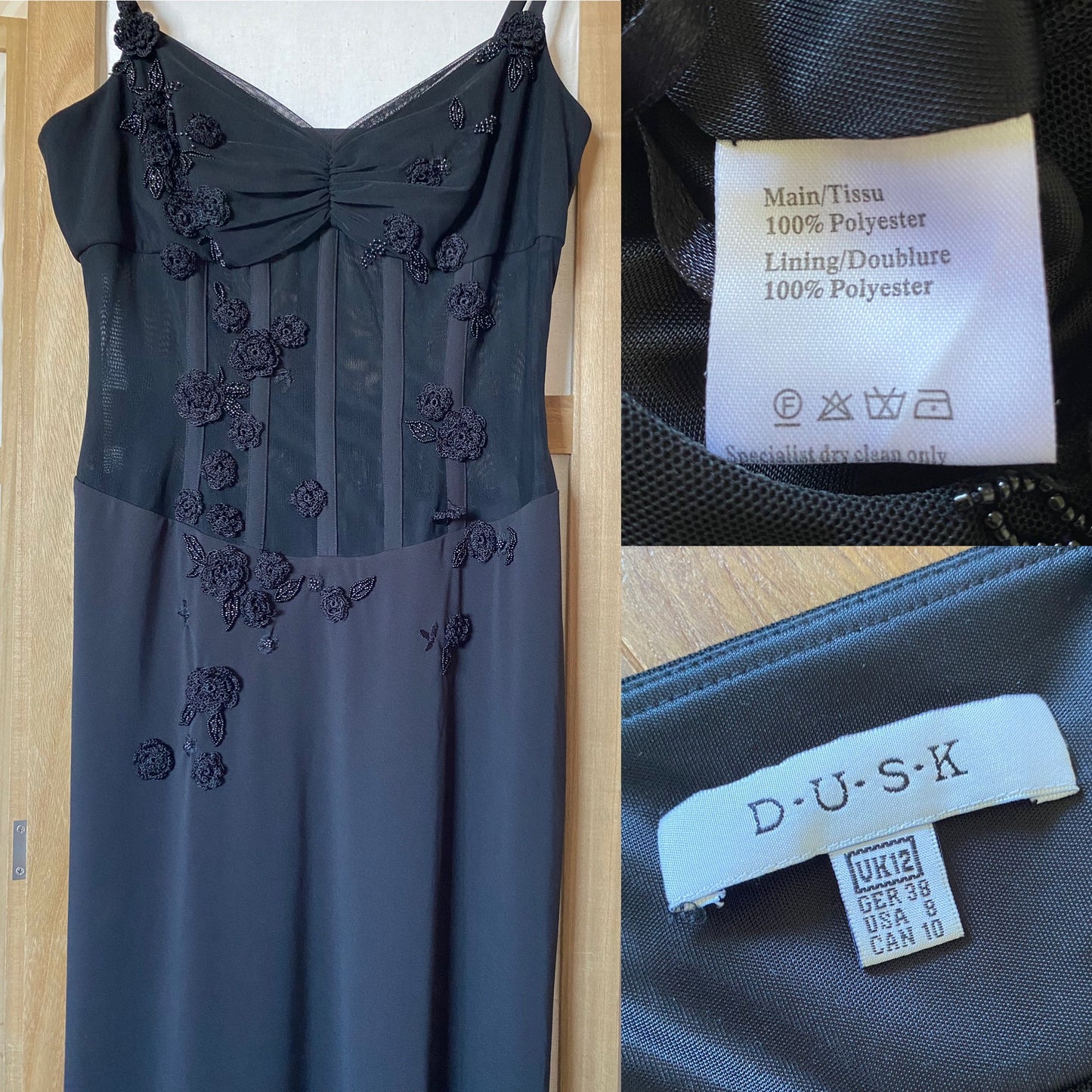 Black Dusk stretch sheer waist evening dress UK 12