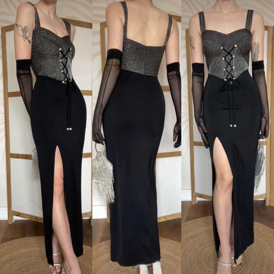 Tadashi black stretchy evening dress uk 8-10