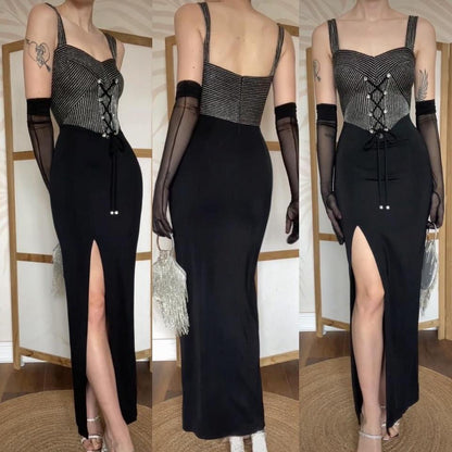 Tadashi black stretchy evening dress uk 8-10