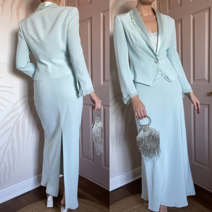 Baby blue Dusk 3 piece evening suit UK 10