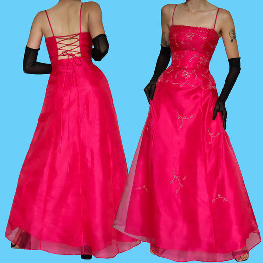 Nightway pink beaded a-line evening dress UK 10