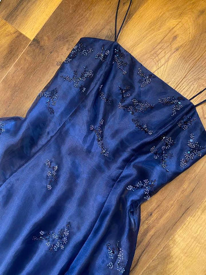 Niki Livas navy organza a-line prom dress UK 12