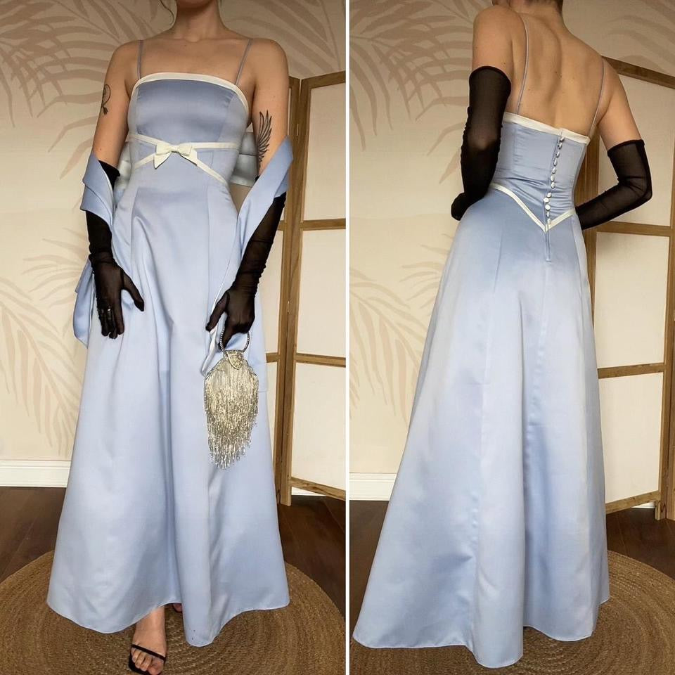 Niki Livas light blue & white prom dress & shawl UK 10-12