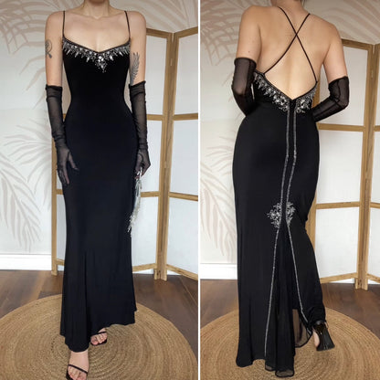 Black Flori Design stretch beaded evening dress UK 12-14