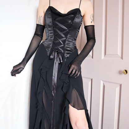 Black corset lace up evening gown UK 10