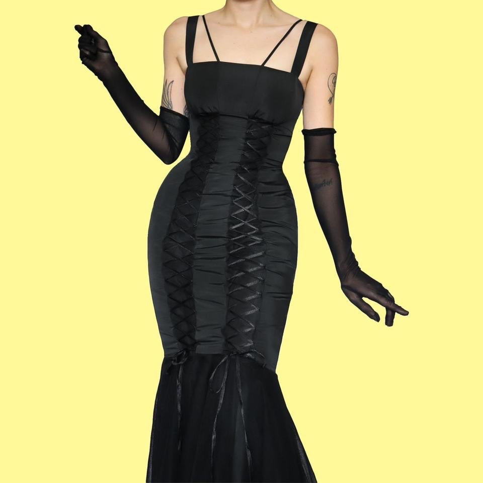 Black John Charles lace fit & flare evening dress UK 10