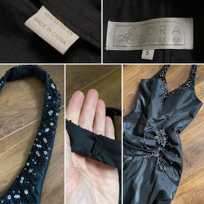 Black Jora halter-neck fit & flare prom dress uk 12