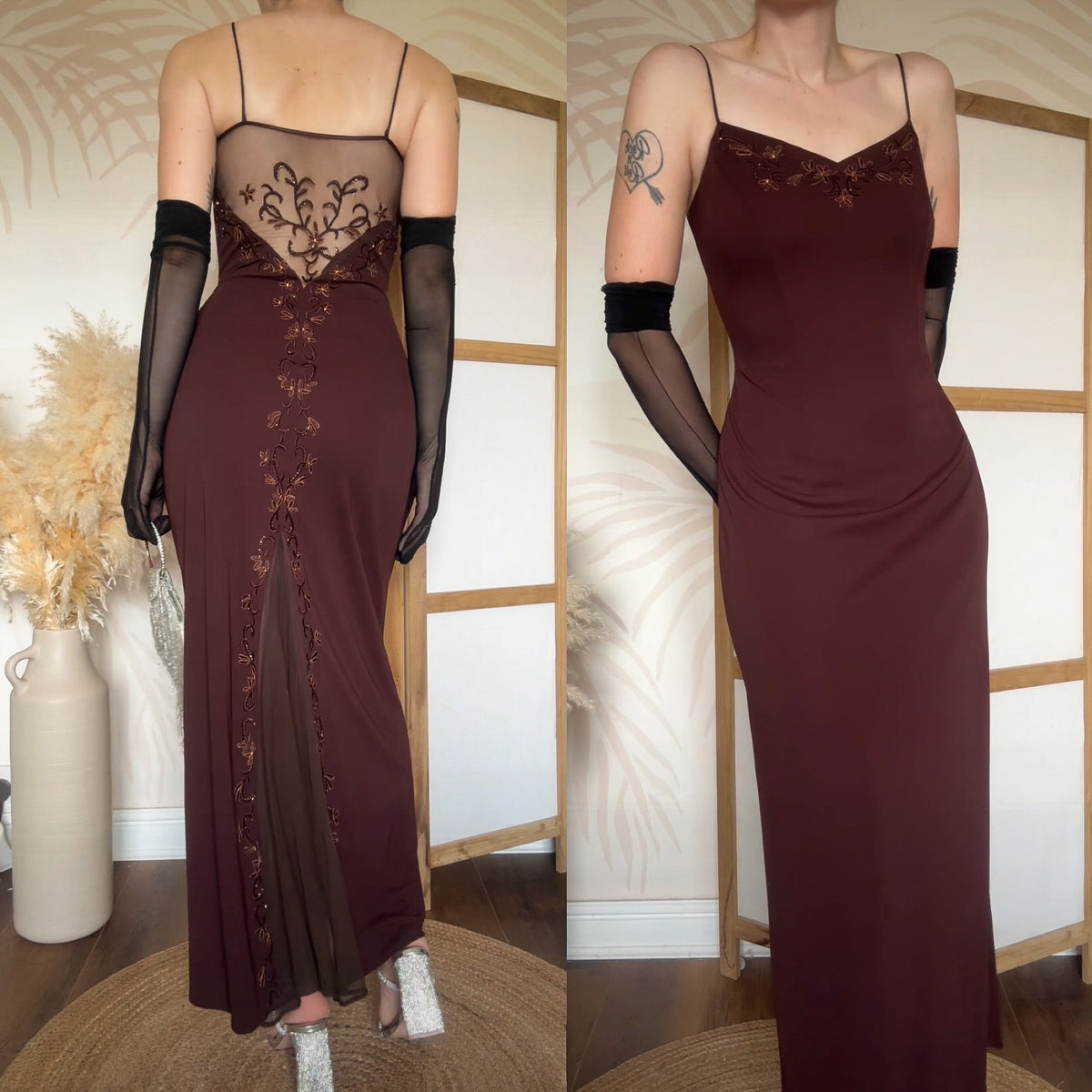 Brown stretch evening dress uk 10-12