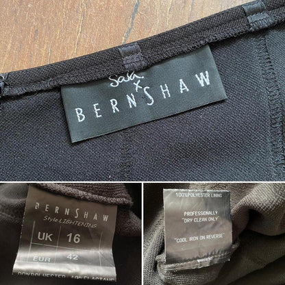 Bernshaw black fitted evening dress with sheer hem UK 16