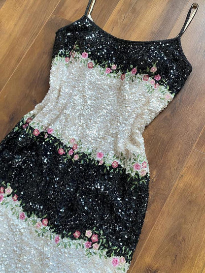 Gia Scala silk black & white sequin evening dress UK 12