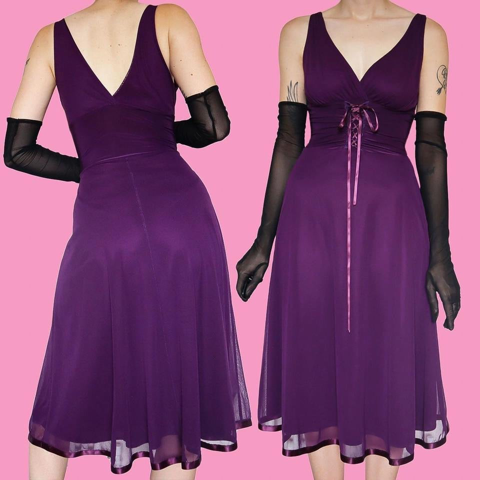 Purple stretch evening midi dress UK S