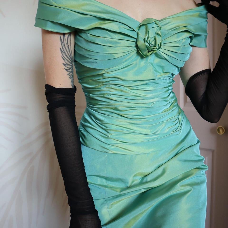 John Charles designer vintage iridescent green 2 piece UK 10