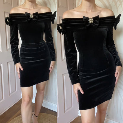 Black Andrew Stassi off the shoulder velvet mini dress UK 12