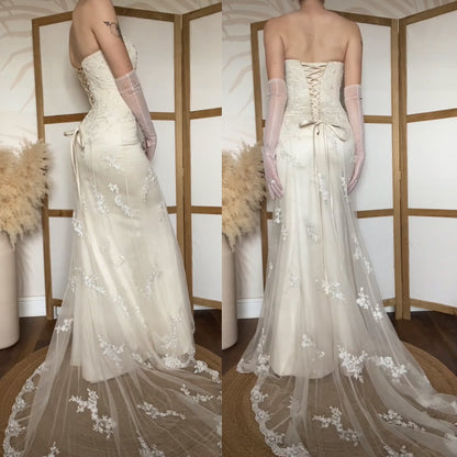 Ivory lace strapless couture wedding dress uk 8-10
