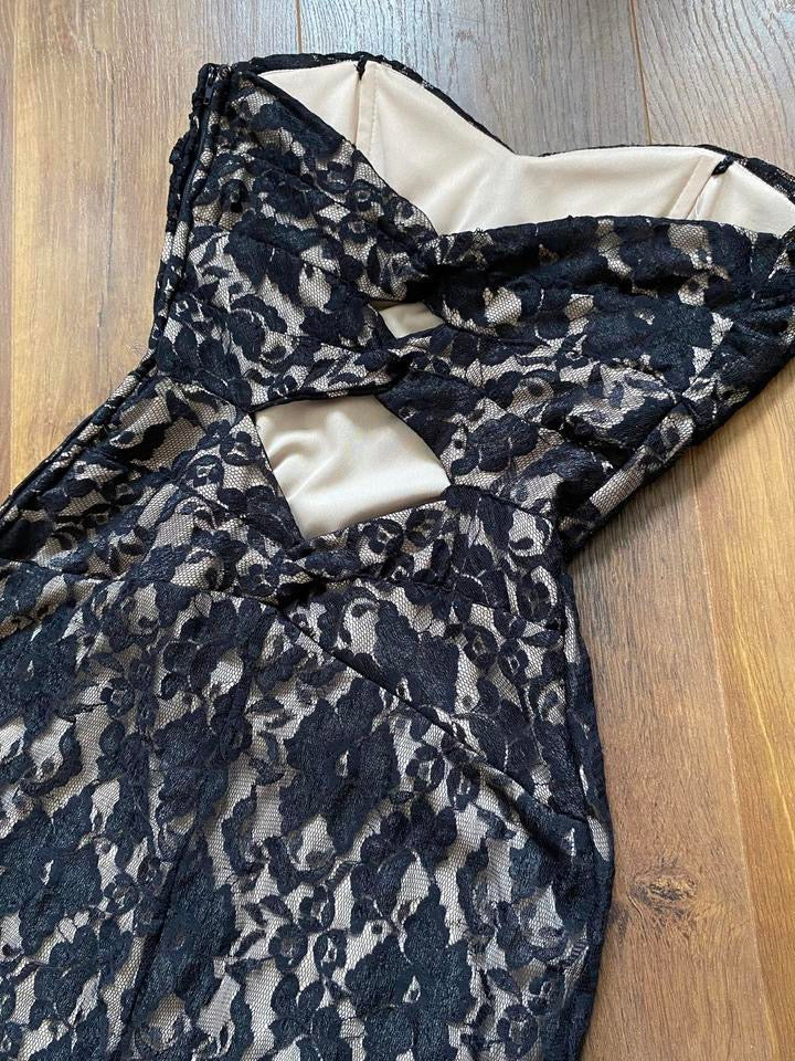 Black lace strapless stretchy evening dress uk 10