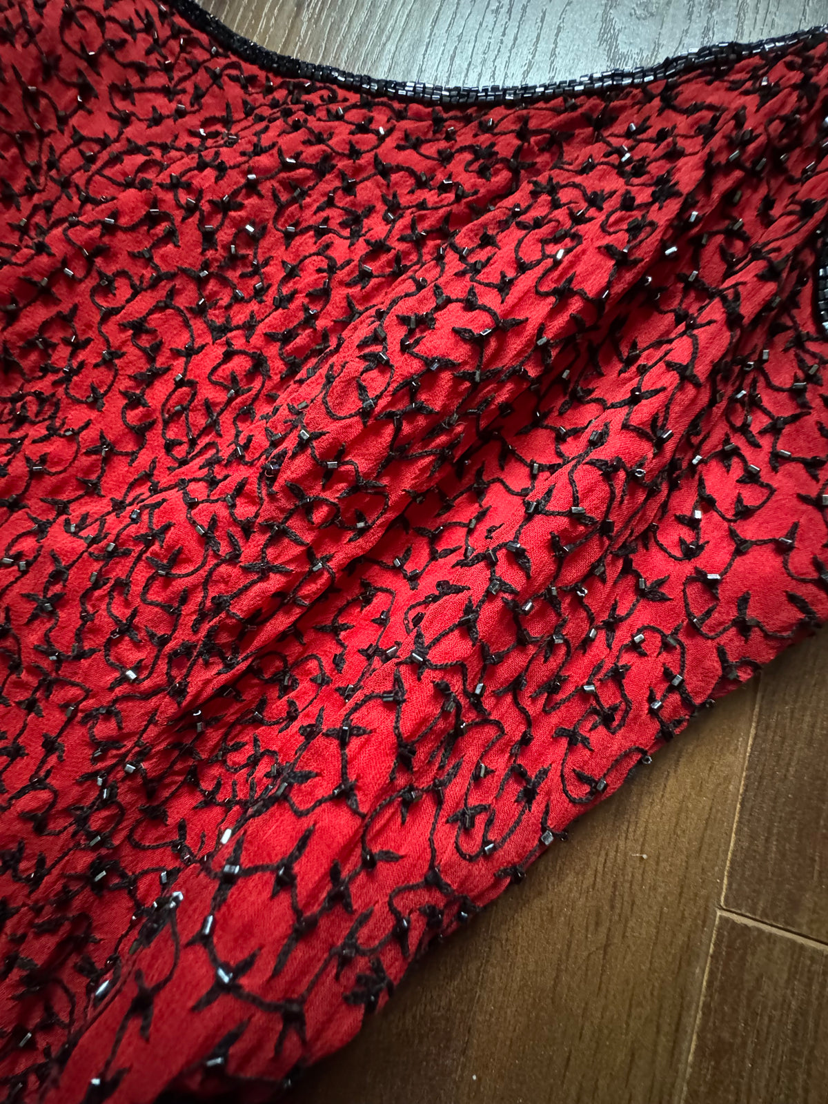 Red 100% silk beaded evening dress uk 12