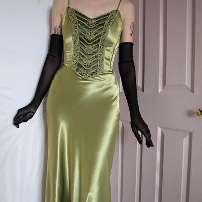 YVE London green satin evening gown UK 8