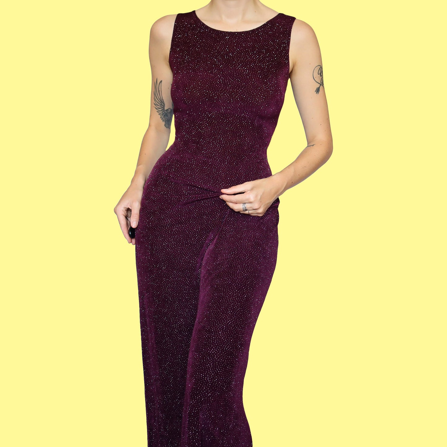 Plum glittery stretch bodycon evening dress UK 12