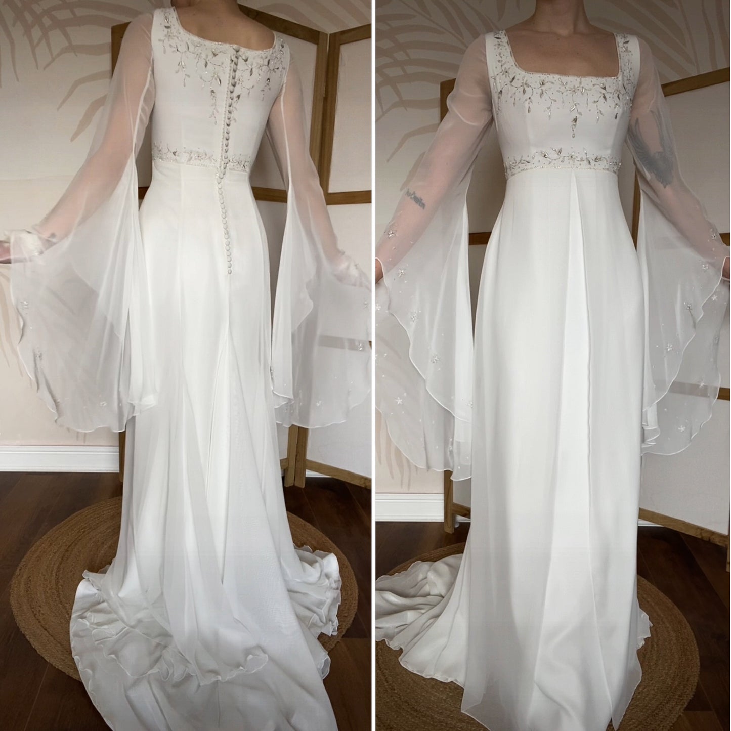White long sleeve ethereal wedding dress UK 12