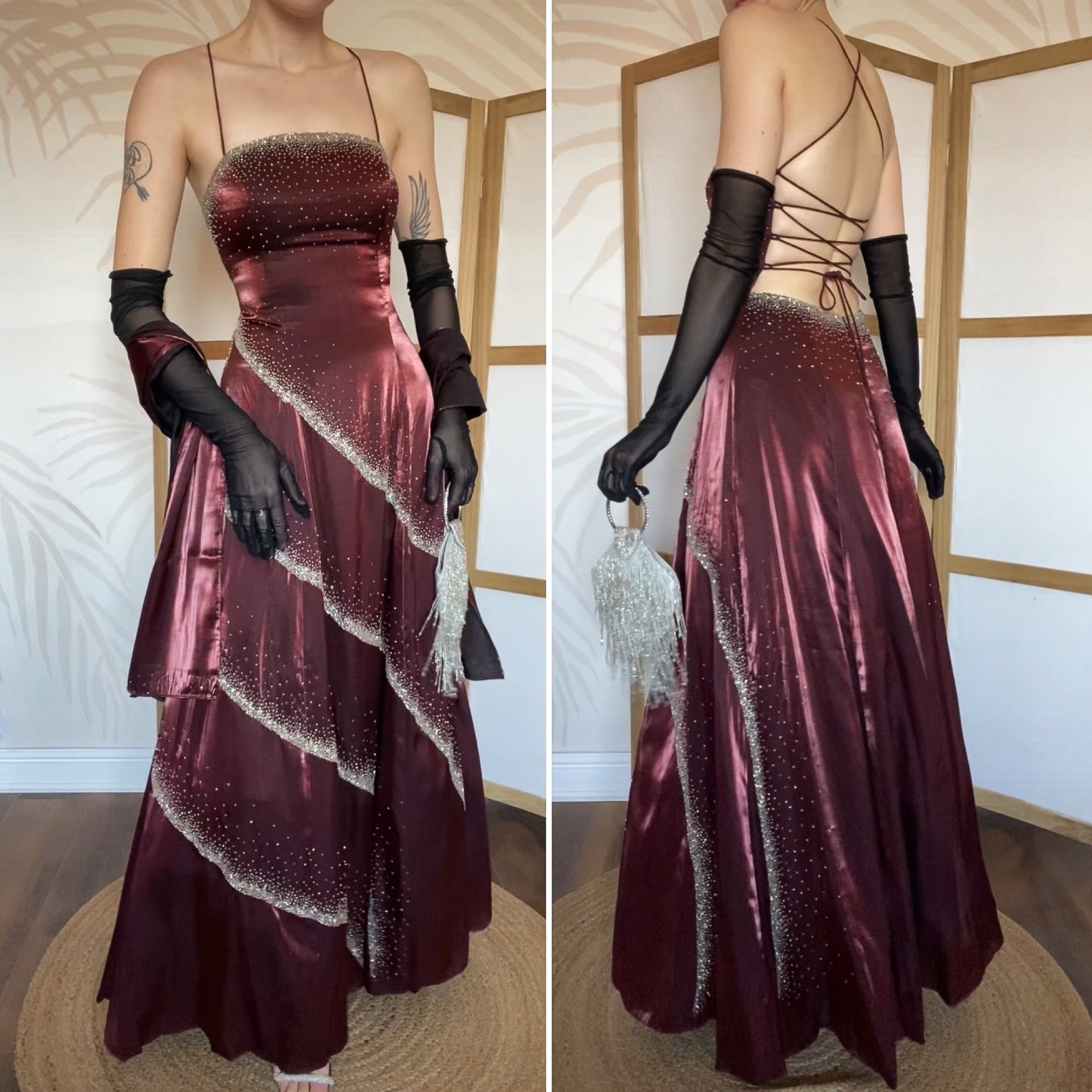 Scala red a-line beaded prom dress & shawl UK 10