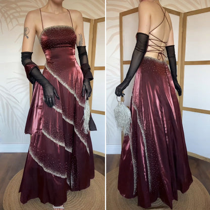 Scala red a-line beaded prom dress & shawl UK 10