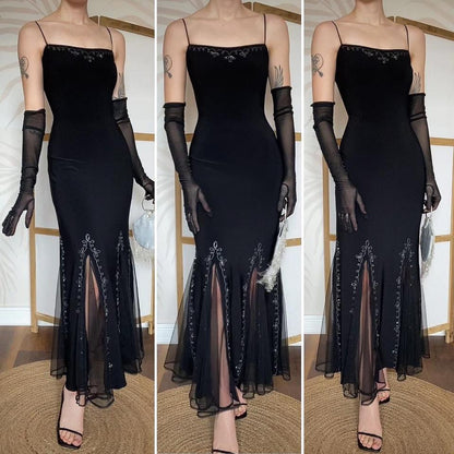 Black 90s Flori stretch flared hem evening dress uk 12 & 16 available