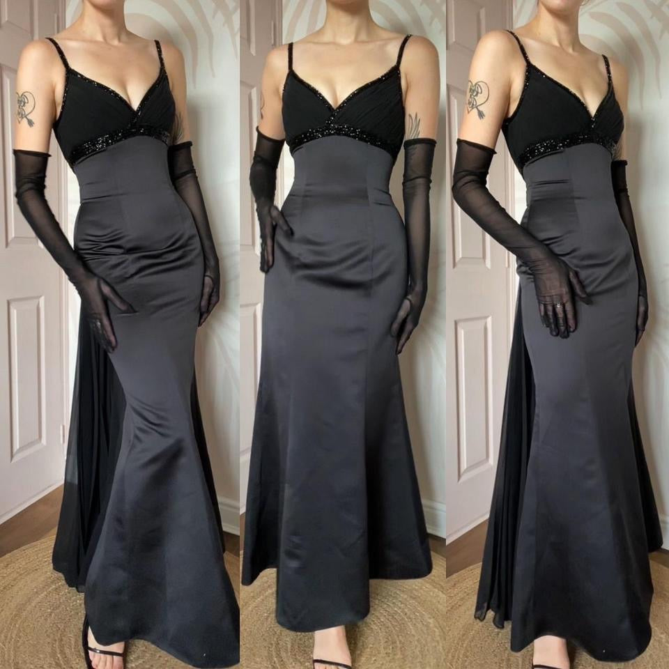 Niki Livas vintage black fitted evening dress UK 8