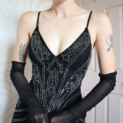 Black beaded Kaleidoscope evening gown UK 10