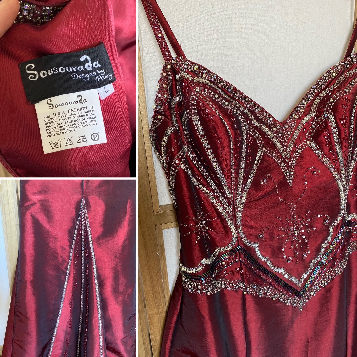Sousourada dark red beaded prom dress & shawl uk 12-14