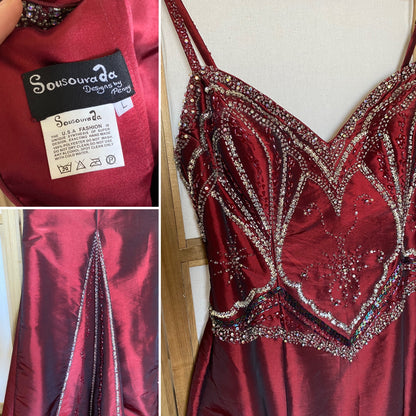 Sousourada dark red beaded prom dress & shawl uk 12-14