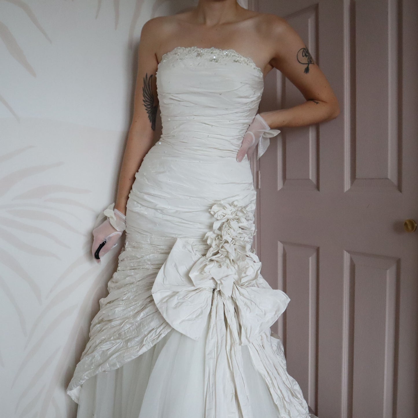 Ian Stuart ivory strapless fit & flare wedding dress UK 10-12
