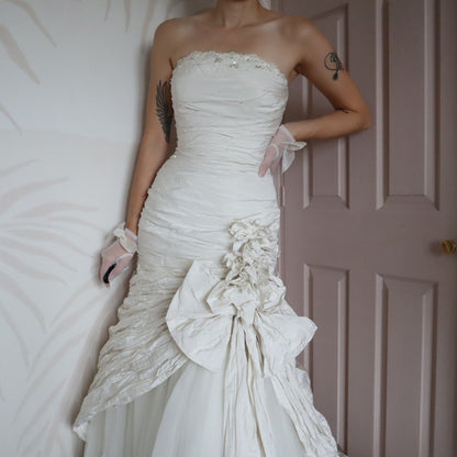 Ian Stuart ivory strapless fit & flare wedding dress UK 10-12