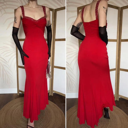 Niki Livas red stretch beaded evening dress UK 12