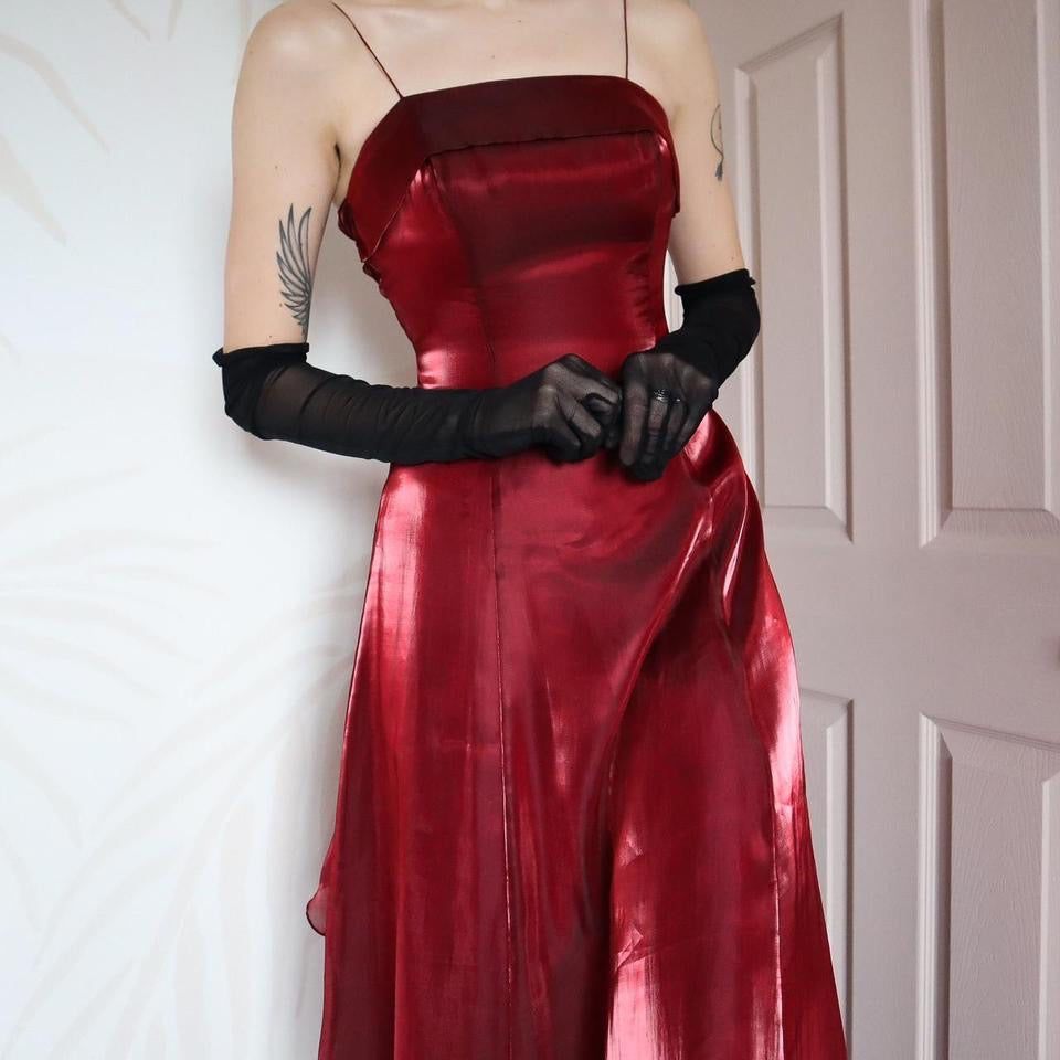 Red Debut shimmery a-line organza dress UK 10