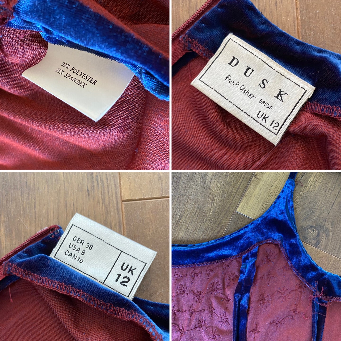 Frank Usher blue velvet stretch beaded evening dress UK 12