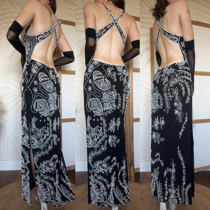 Black & white beaded evening dress uk 14