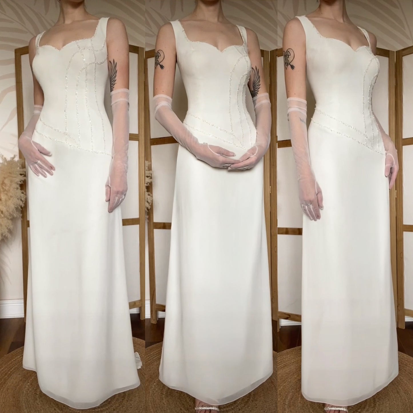 Ivory beaded chic wedding dress uk 16